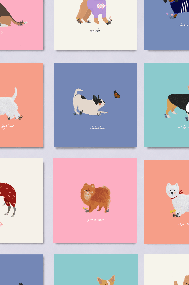 Ilustraciones de razas de perros para diseño gráfico de moda